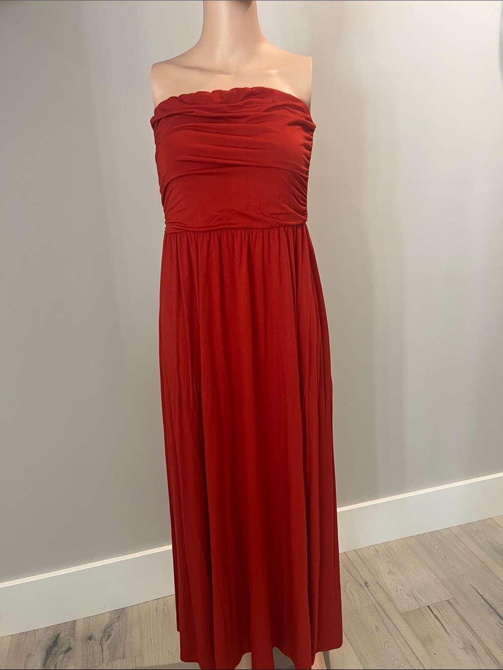 Elegant Strapless Burnt Orange Maxi Dress